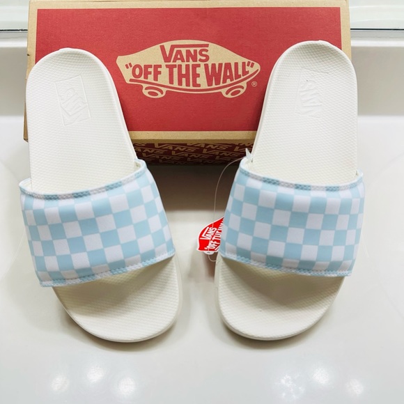 SOLD😃 NIB VANS Women’s Slides Baby Blue & White Checkerboard Slide 8 - Picture 10 of 11